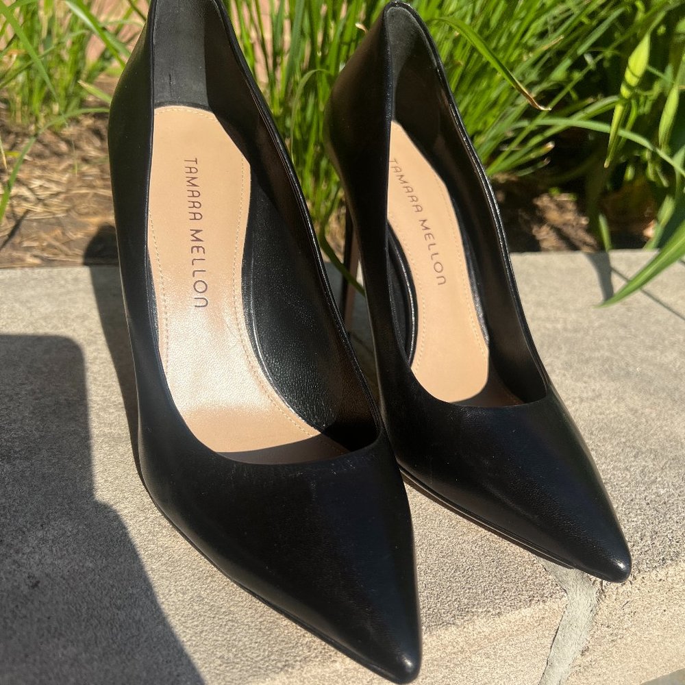 Tamara Mellon - Rebel 105 - Capretto - BLACK Leather Pumps / 38 or US 8/ 105MM